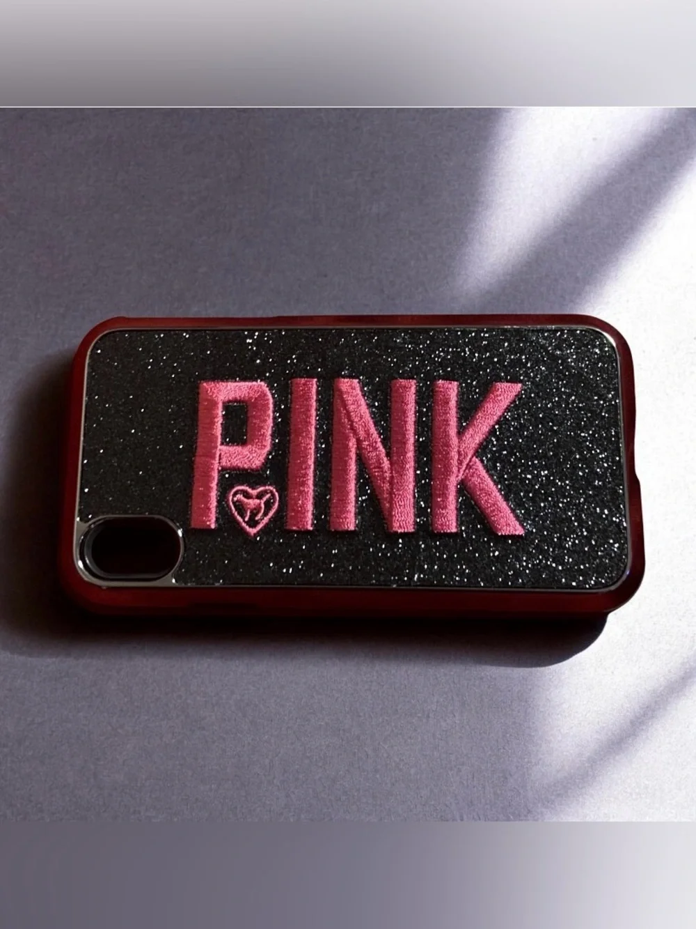 Glitter Black Phone Case with Pink 'PINK' Lettering for XR iPhone